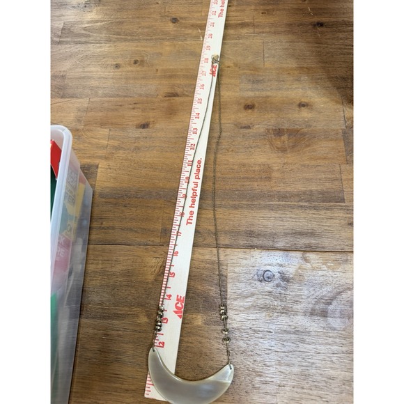 Crescent Moon Pendant Necklace Beaded Chain Bohemian Statement Cream - Picture 7 of 9